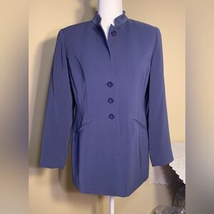 EUC Blazer: Steel Blue, Like Brushed Silk, Tunic Length, Mandarin Collar, 6P